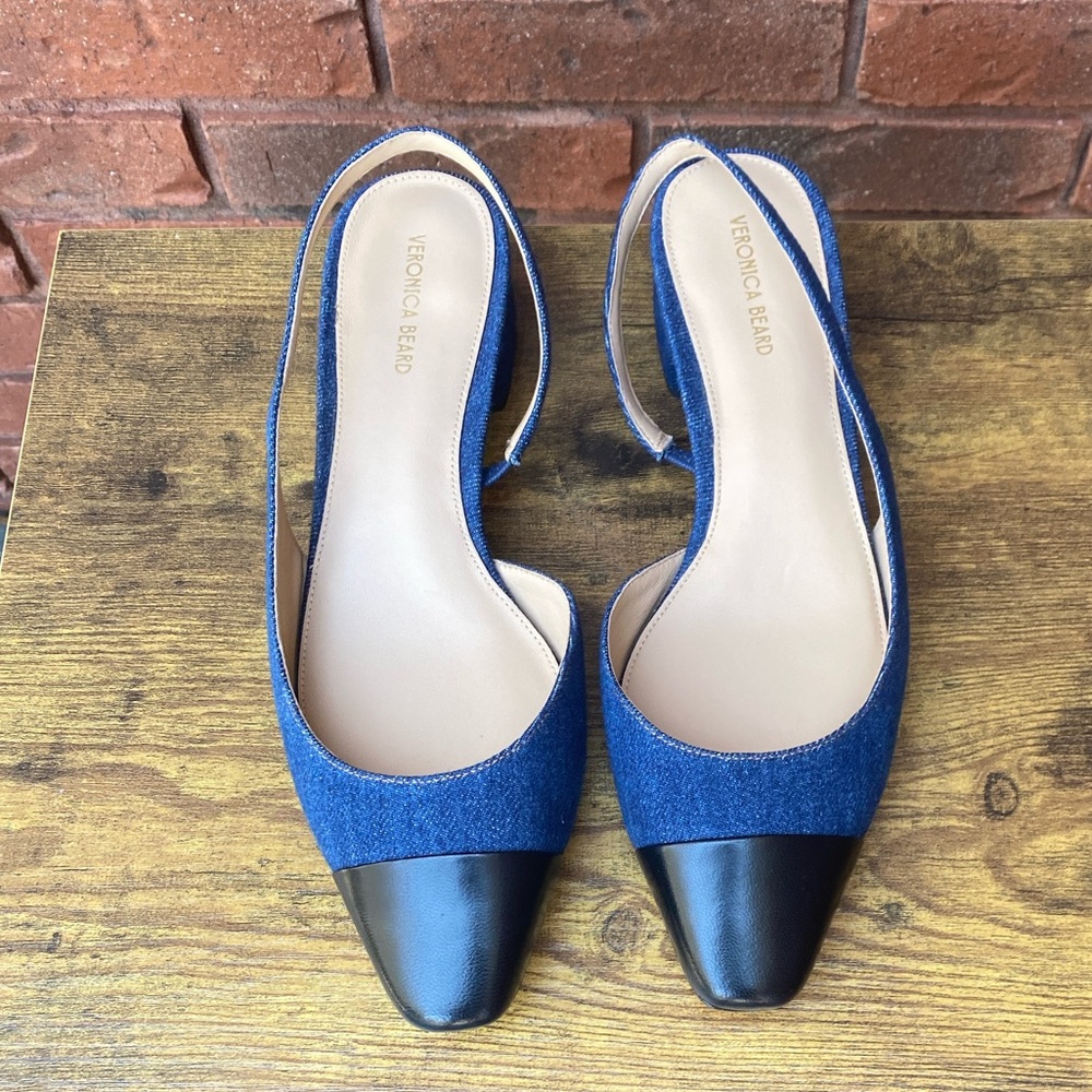 NET Veronica Beard Cecile Denim Cap-Toe Slingback 9